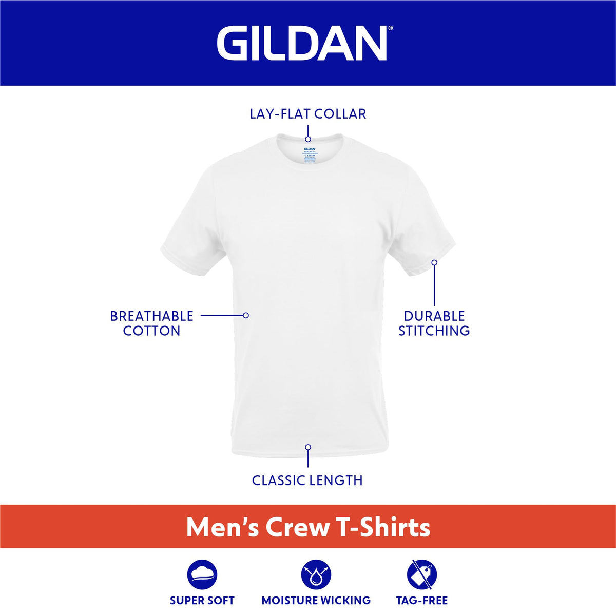 Gildan Men's Crew T-Shirts, Multipack, Style G1100, Navy/Charcoal/Cardinal Red (5-Pack), Large