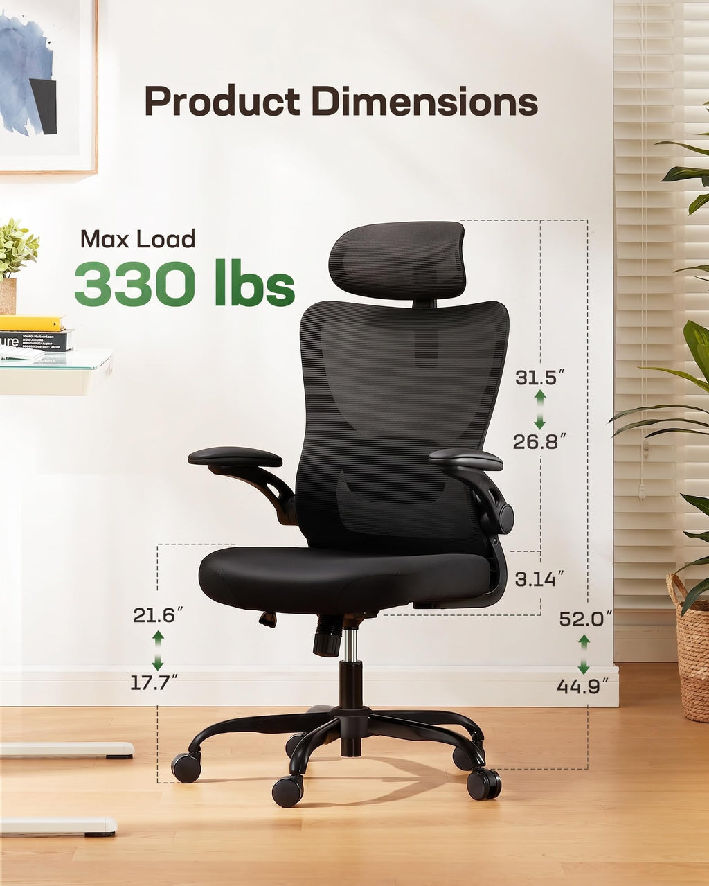 Marsail Mesh Office Chair with Adjustable Headrest & Lumbar Support